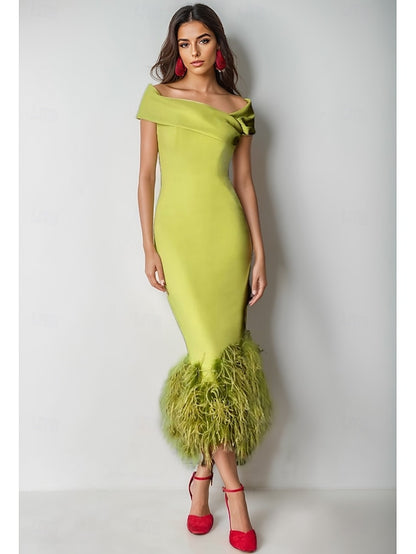 Wedding Column Cocktail Feather Dress Formal Elegant Dresses