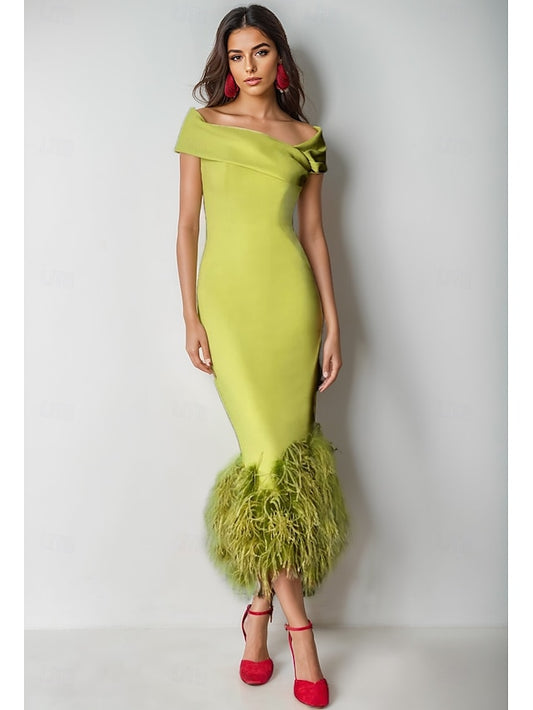 Wedding Column Cocktail Feather Dress Formal Elegant Dresses