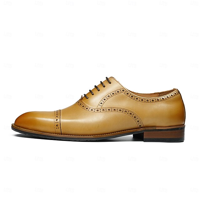 Men's Leather Wingtip with Brown Light Genuine Shoes Oxford