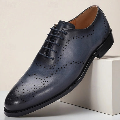 Blue Cowhide Shoes Men's Classic Oxford Genuine Navy