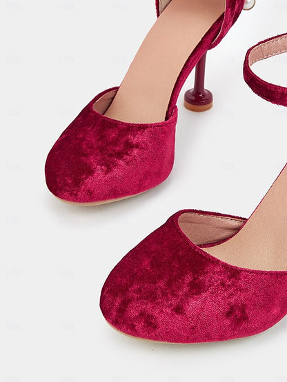 with Mary Big Heels Bow Velvet and Burgundy Jane Women's