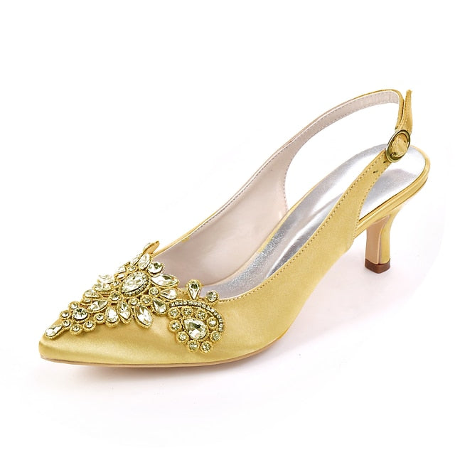 Beige Slingback with - for Heels Crystal Embellishment Women