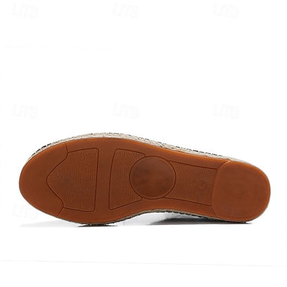 Men's Beige Canvas Lace-Up Espadrille Shoes with Jute Rope