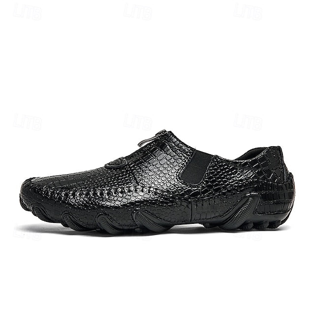 Men's Crocodile Pattern Leather Loafers - Stylish Slip-On
