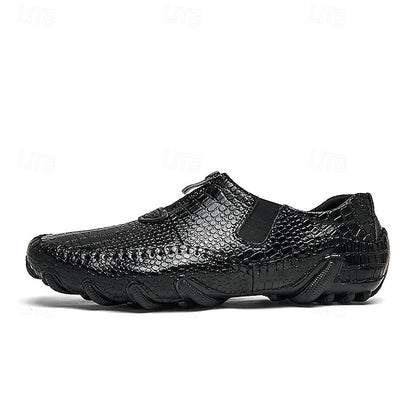 Men's Crocodile Pattern Leather Loafers - Stylish Slip-On