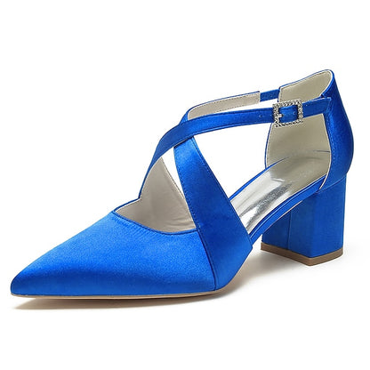 Elegant Block White Pointed Women's – Heels Satin Toe