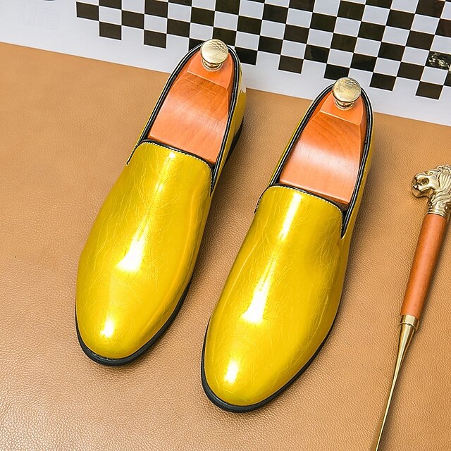 Men's Loafers Fashionable Gold – Metallic Slip-On Shiny