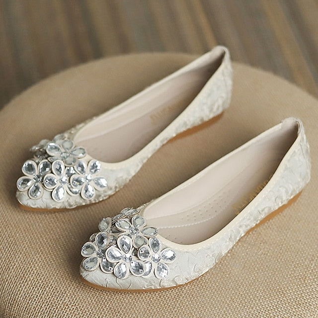 - Wedding Crystal Foldable Floral Flats Embellished Women's