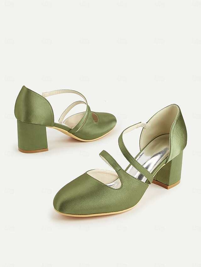 Green Women's Block Satin Elegant Heels 1950s – Jane Mary