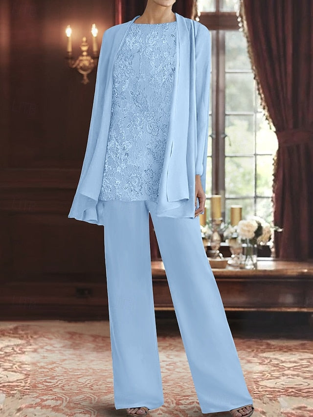 Piece Pantsuit Elegant the Crew 3 Mother Neck of Dress Bride