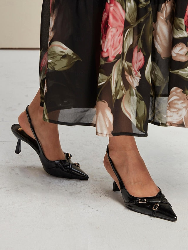 Slingback Women's Elegant Heels Toe Black with Pointed