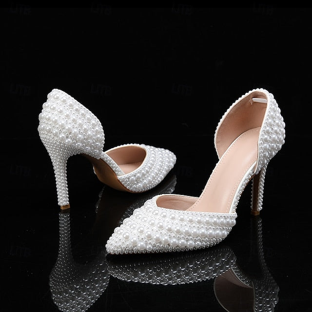 White and Bag Women's Heels Stiletto Clutch – Pearl Set