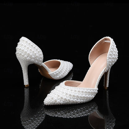 White and Bag Women's Heels Stiletto Clutch – Pearl Set