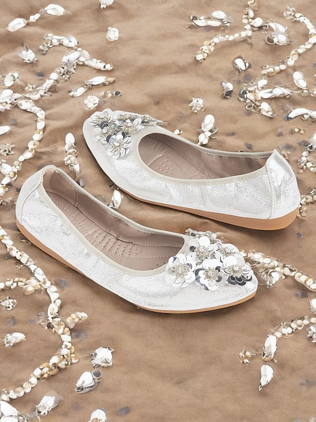 Foldable Women's Floral Embellished Comfortable – Flats