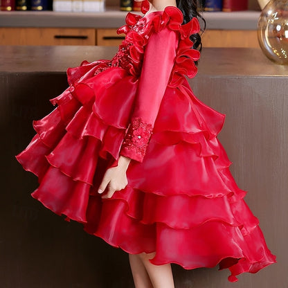 Wedding Girls' Party Flower Sleeve Kids Long Dress Special