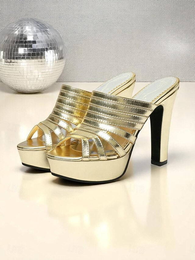 White Open-Toe Mule Women's Strappy Heels - Platform