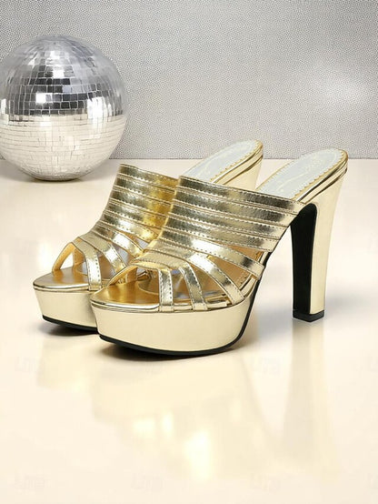 White Open-Toe Mule Women's Strappy Heels - Platform