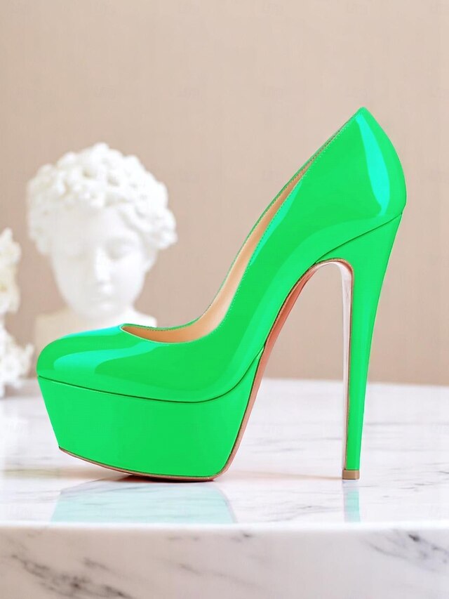 Platform Patent Pointed-Toe and with Heels Black Women's