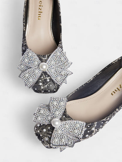 with Gold and – Pearl-Embellished Pumps Black Detail Bow