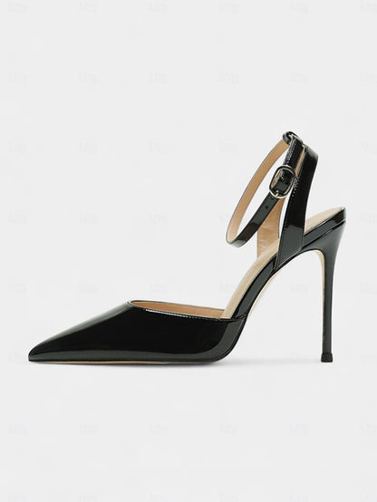 Heels Slingback - Women's Leather Nude Patent Stiletto