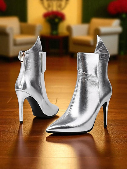 Women's Gold Boots Metallic Stiletto Pointed - Toe Ankle