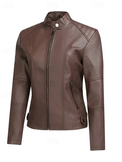 Comfortable Leather Pocket Faux Zipper Women's Jacket