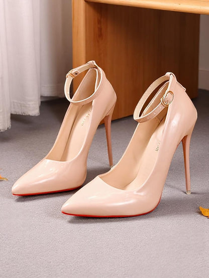 Heels Leather Patent Women's Ankle Stiletto with Black