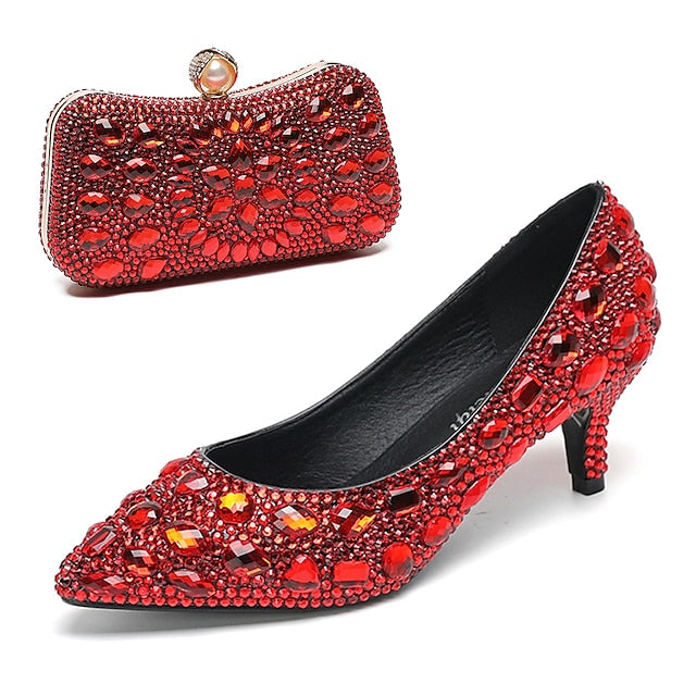 Heel Kitten Crystal-Embellished Shoes Matching Women's and
