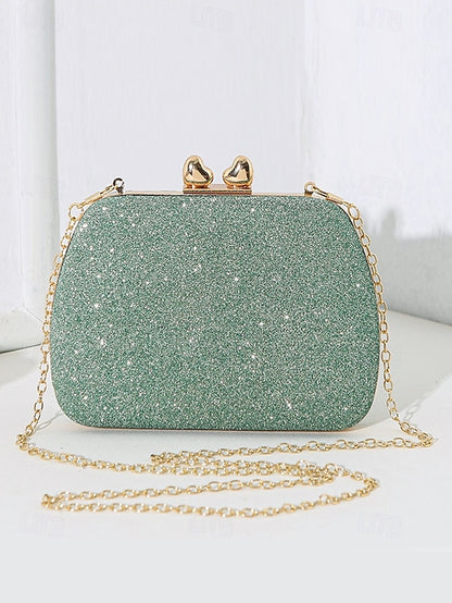 Green Clutch Evening Glitter with Sage Rhinestone Women's