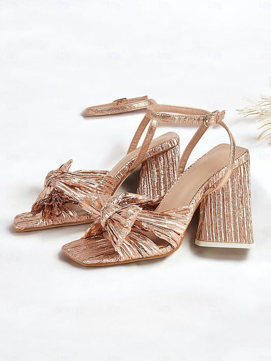 Sandals with Knot Textured Heel Detail and Rose Gold Block