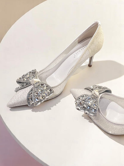 Heels with Bow Women's Rhinestone High Glitter