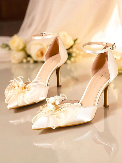 Bridal Ankle with Strap Heels - Satin Pumps Elegant Women's