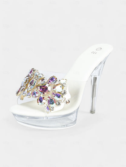 Heels Women's Rhinestone Embellished Platform – Clear