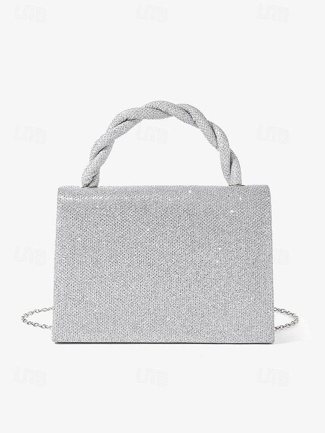 Women's Braided Handbag and Handle Silver with Glitter