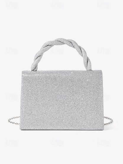 Women's Braided Handbag and Handle Silver with Glitter