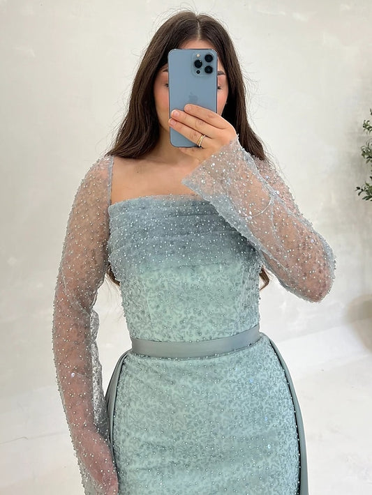 Guest Sequin Evening Dress Wedding Gown Elegant A-Line Formal