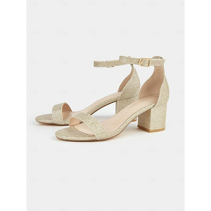 Women's with Ankle Sandals Stylish Block Heel Gold Glitter