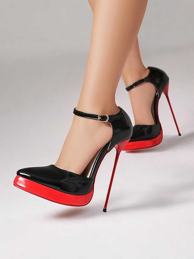 Black Platform Stiletto Women's Patent and Red Leather