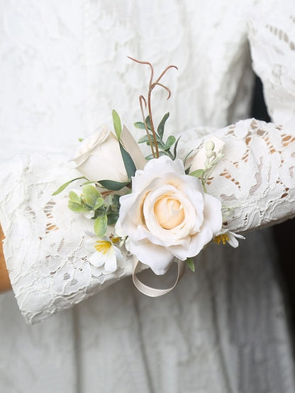 Corsage and Elegant Boutonniere – Artificial Wedding Wrist