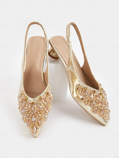 Shoes Women with Ivory for Wedding - Slingback Detail Beaded