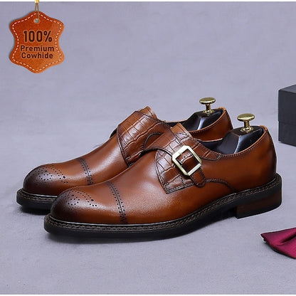 First Black Men's Monk Strap Genuine Leather Shoes