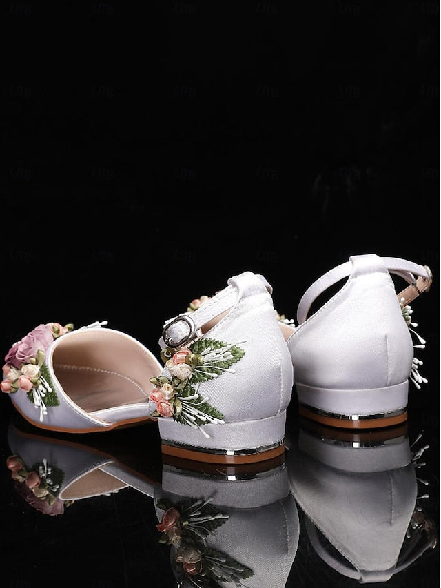 Embroidered – Floral Flat with Clutch Shoes Matching White