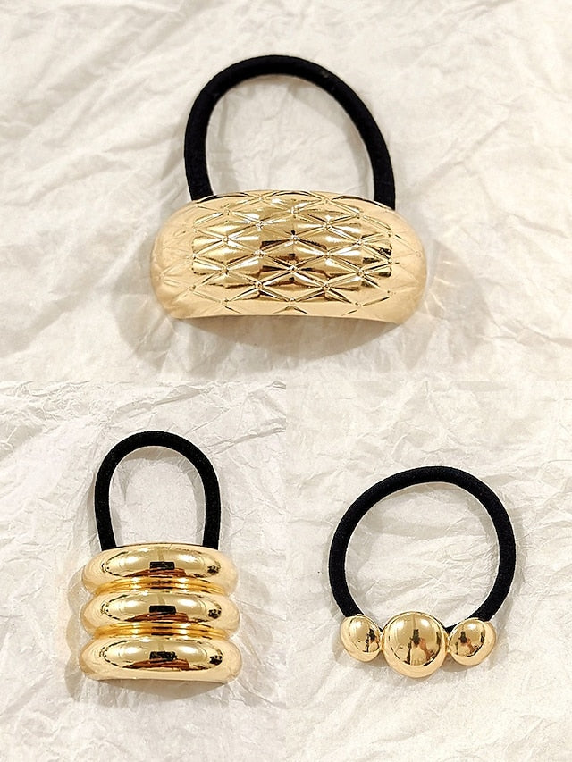 Women's Hair Elastic Scrunchies Band Tone - with Gold