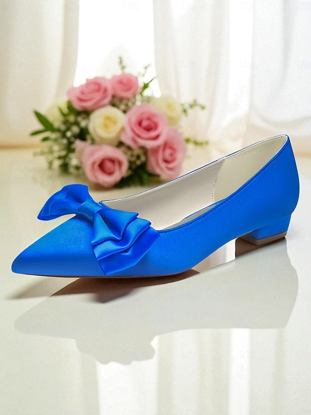 Pointed - Bow Flats Women's Elegant Satin Green Toe