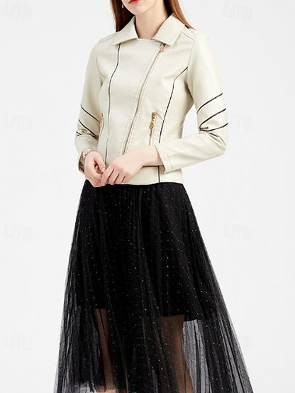 Zipper Leather Faux Women's Jacket Pocket Comfortable