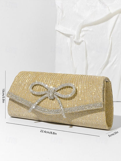 Accent Bow with Purse Clutch Blue Glitter Rhinestone