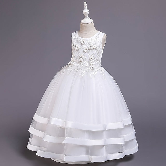 Sleeveless Party Kids Dress Girls' Colored Wedding Solid