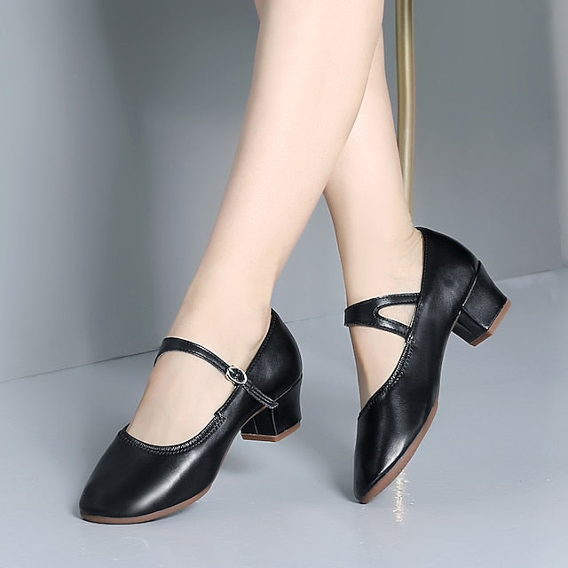 Heel Women's Jane Buckle Mary Shoes Gold Low Dance with