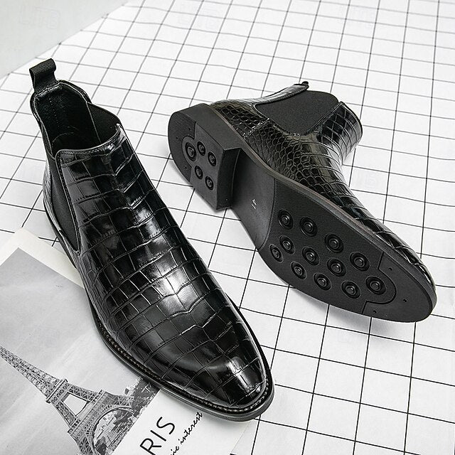 Boots Crocodile Chelsea Pattern Slip-On – Brown Men's