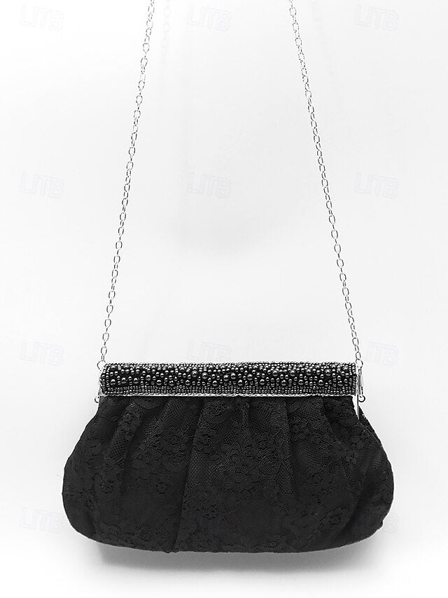 Black Clutch Evening Elegant Women's Lace Beaded Bag with